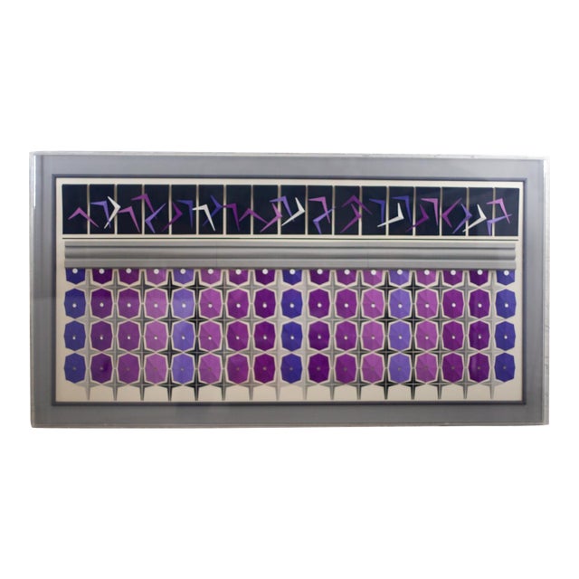 1984 Signed Abstract Geometric Large Scale 2d Origami Folded Paper Art Piece Purple Gray & White For Sale