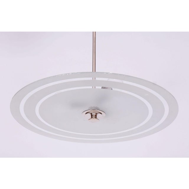 1930s Czech Bauhaus Pendant in Chrome-Plated Steel and Milk Glass, 1930s For Sale - Image 5 of 10