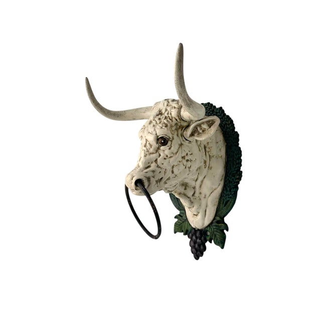 Farmhouse Late 20 Century Bull Head Cast Iron Wall Hook Towel Holder Vintage Farmhouse Rustic Decor For Sale - Image 3 of 7