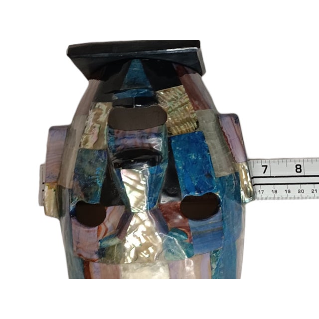 Mexican Mosiac Mask With Abalone Mayan Aztec Death Burial Mask For Sale - Image 13 of 15