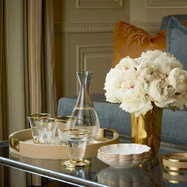 Contemporary AERIN Carina Faux Croc Leather Small Round Tray, Fawn For Sale - Image 3 of 4