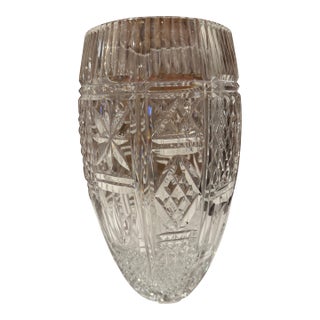 Late 20th Century Waterford Cut Crystal Tapered Vase With Diamond Panels, 11.5” For Sale