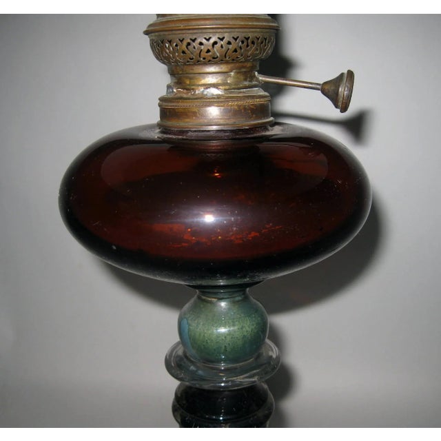 19th century American Twisted Cranberry Glass Column Lamp For Sale - Image 10 of 11