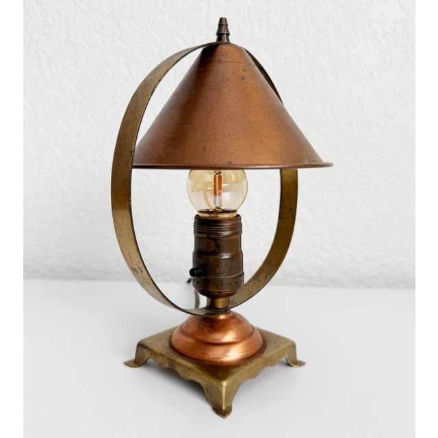 Art Deco 1930s Chase Style Age Deco Brass & Copper Accent Lamp For Sale - Image 3 of 10