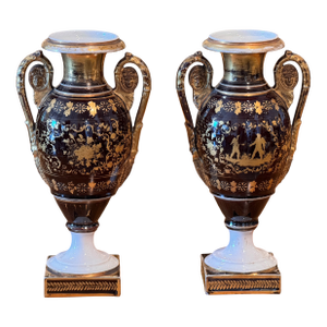 Pair of 19th Century Old Paris Urns With Gilt Decoration