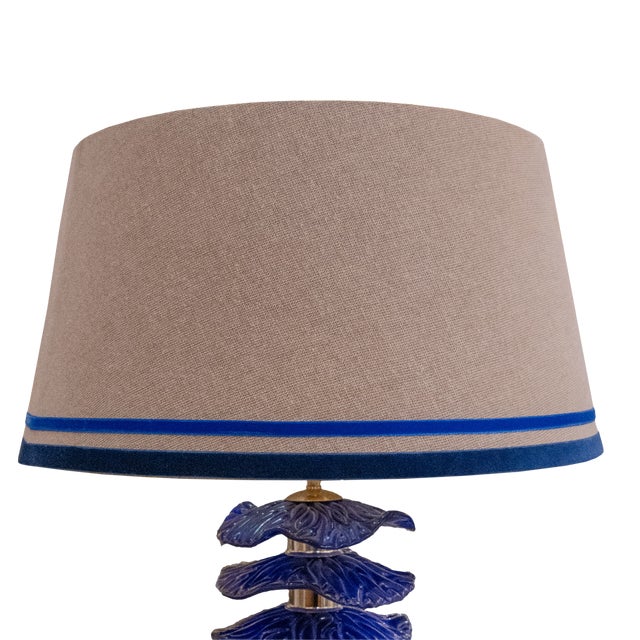 Blue Murano Glass Leaf Table Lamps, 1980s, Set of 2 For Sale - Image 6 of 8