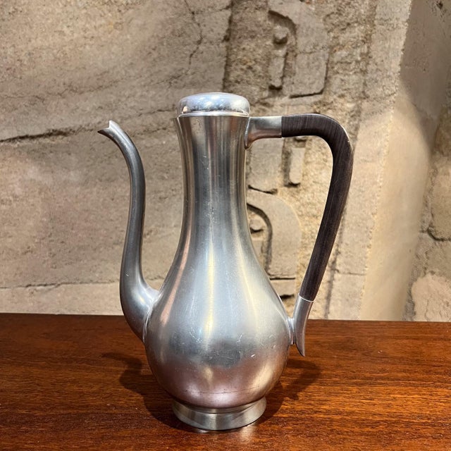 1950s Royal Holland Sculptural Pewter Carafe Coffee Pot Kmd For Sale - Image 9 of 9