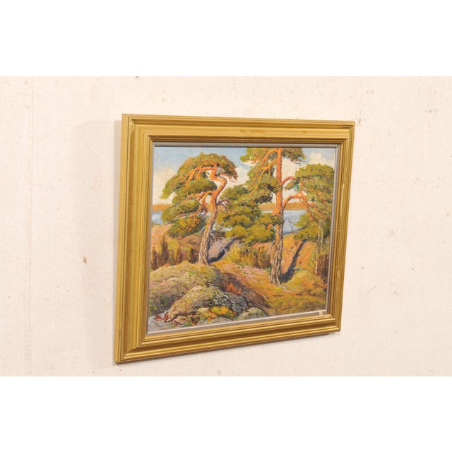 Mid 20th Century Swedish Coastal Painting W/ Wind Swept Trees For Sale - Image 13 of 13