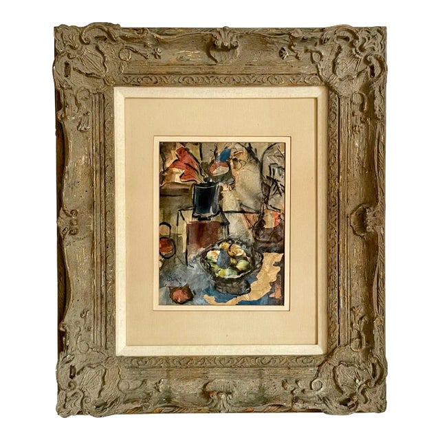 Expressionist Watercolor Modernist Movement Still Life, Signed. For Sale