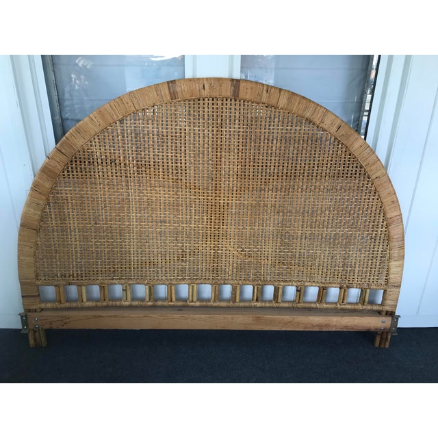 Vintage MidCentury Arched Buri Cane Wicker Rattan King Headboard
