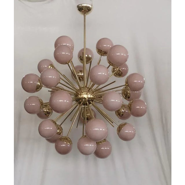 Mid-Century Sputnik Spherical Pink Glass & Brass Chandelier, 2000s For Sale - Image 9 of 10