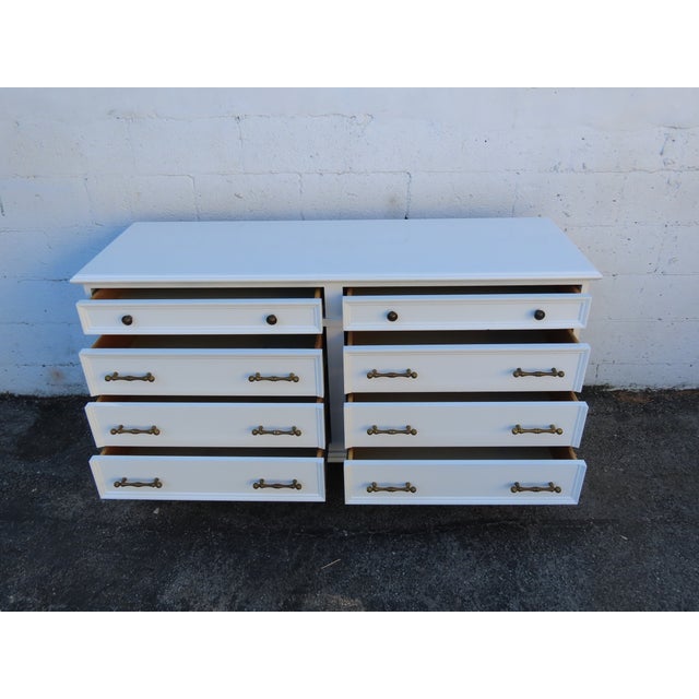 Wood Hollywood Regency Faux Bamboo Handles Painted Long Sideboard Dresser 6351 For Sale - Image 7 of 14