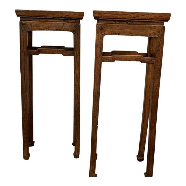 Qing Dynasty Elm Wood Side Tables Pedestal Stands—A Pair For Sale