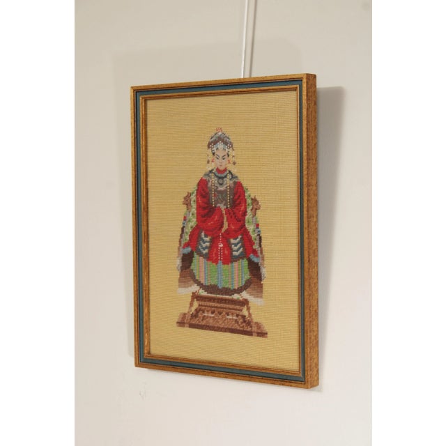 Traditional Vintage Framed Needlepoint Chinese Empress For Sale - Image 3 of 12