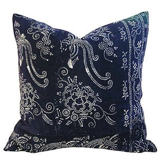 Custom Deep Indigo Blue Batik Pillow For Sale