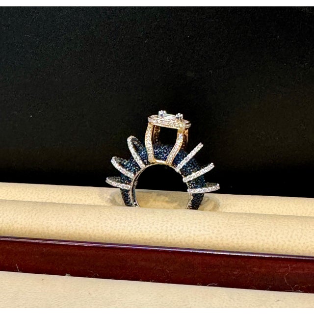 Approximately 5 Ct Blue Sapphire & 2 Ct Diamond Cocktail Ring in 18 Karat White Gold Estate Band is made out of Blue...