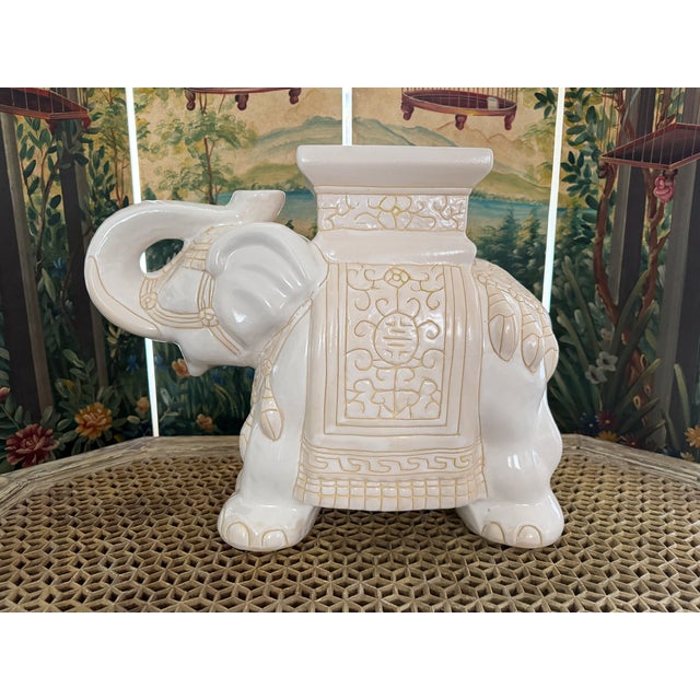Mid-Century Modern Mid Century Ceramic Elephant Garden Stool or Plant Stand For Sale - Image 3 of 13