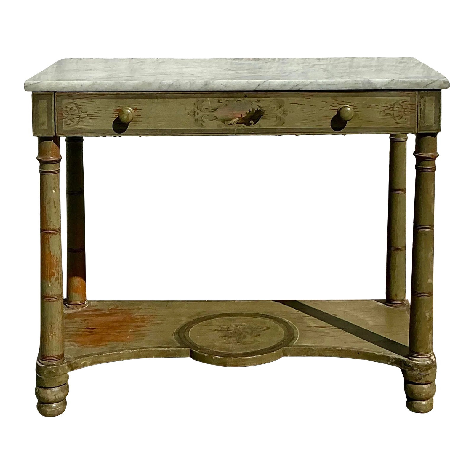 Vintage Regency Hand Painted Crest Stone Top Table | Chairish