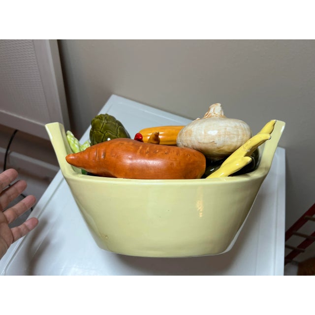 Ceramic 1970s Mid Century Ceramic Collection of Vegetables in Bowl, Signed For Sale - Image 7 of 10