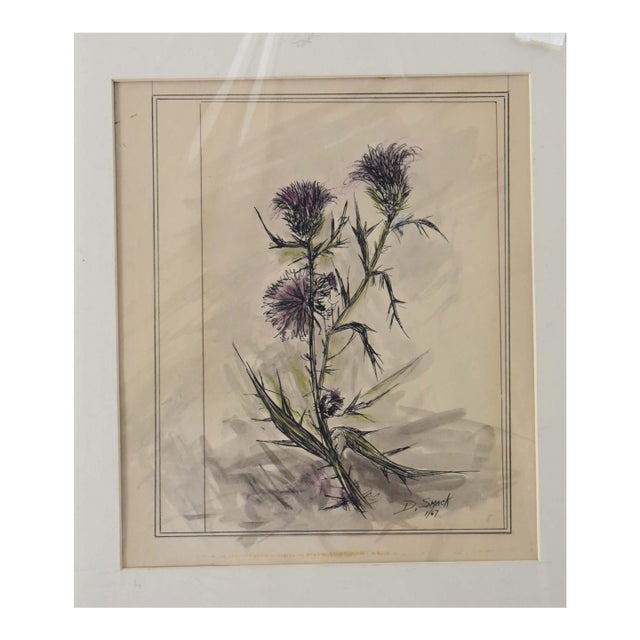1980s Purple Thistles in Bloom Illustration For Sale