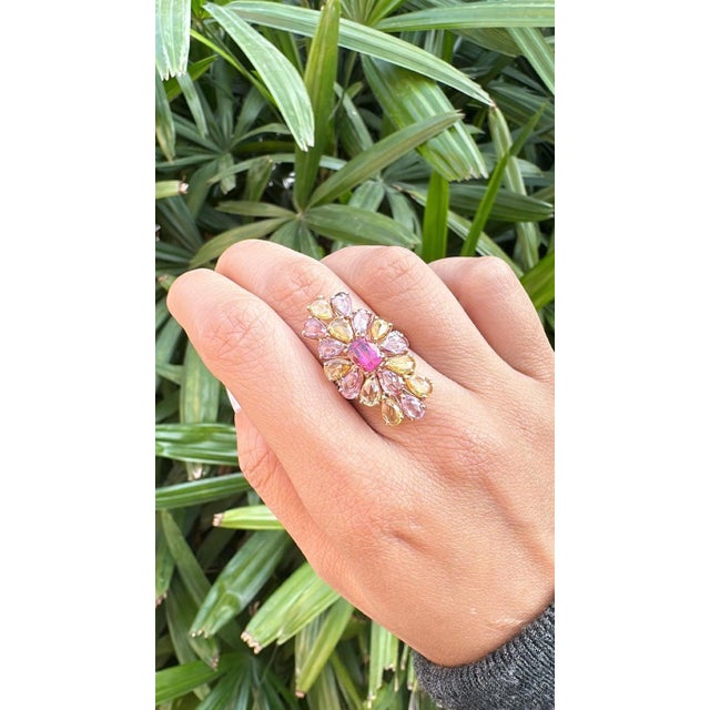 A very gorgeous and beautiful, Tourmaline & Multi Sapphires Cocktail Cluster Ring set in 18K Rose Gold & natural Diamonds....