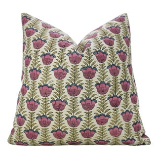 Fabdivine Lotus Handmade Block Print Pillow Covers 12x20 Inches Linen Blend Decorative Lumbar Cushion For Sale