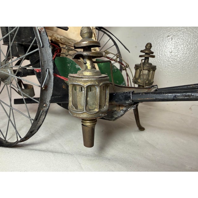 Antique 19th Century Handmade Mixed Media Tole Running Rickshaw Mini Sculpture For Sale - Image 14 of 18