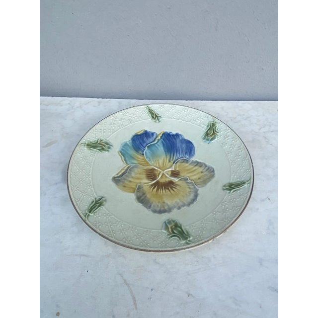 French Majolica Pansy Plate circa 1880.
