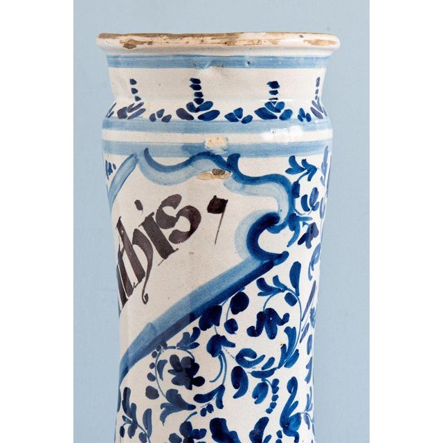 18th Century Spanish Blue & White Albarello Jar For Sale - Image 6 of 12