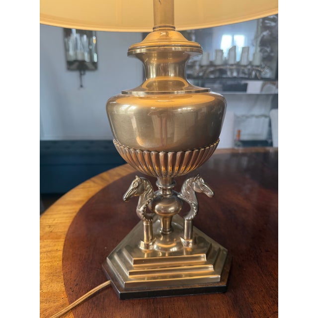 Hollywood Regency 1940s Frederick Cooper Brass 3 Horse Lamp For Sale - Image 3 of 9