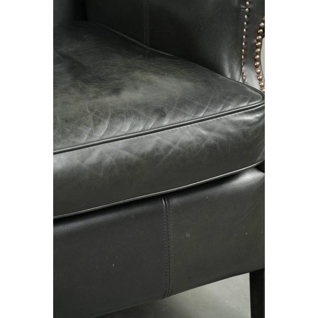 English Style Black Cowhide Wing Armchair For Sale - Image 10 of 15