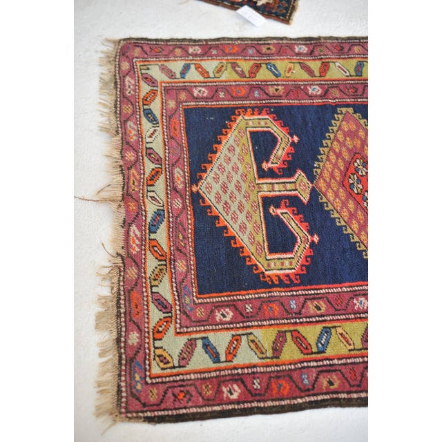1940s Tribal Indigo, Teal, Plum & Pistachio Green Geometric Design Rug, 3.9 x 14.2 For Sale In Milwaukee - Image 6 of 11
