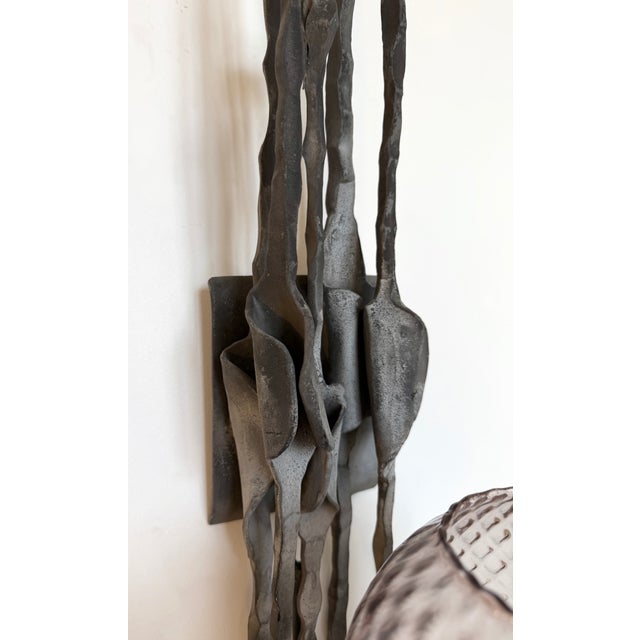 Pair of Wrought Iron and Glass Sconces by Pozzebon. Italy, 1970s For Sale - Image 9 of 14