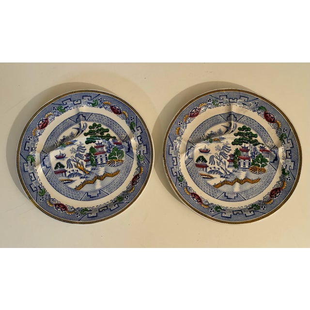 Early 20th Century Antique English Staffordshire Plates - Davenport Blue Willow Pagoda Pattern - Set of 5 For Sale - Image 5 of 11