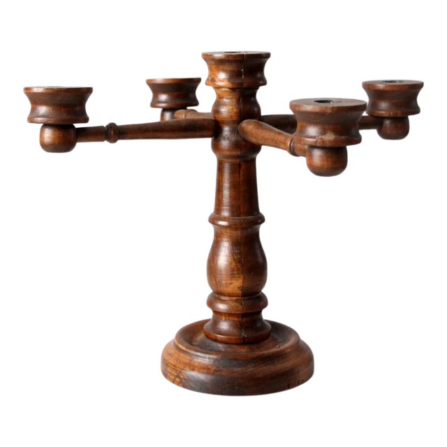 Vintage Wooden Candelabra For Sale