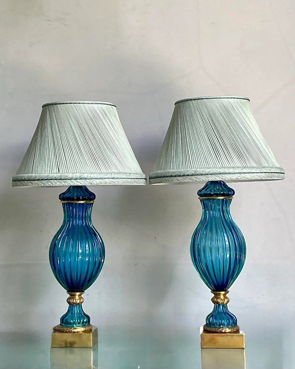 Vintage Italian Monumental Art Glass Lamps After Murano - a Pair - Top view