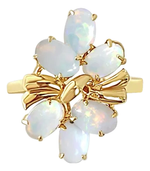 Oval Opal Cluster Ring 14k Yellow Gold, Size 8