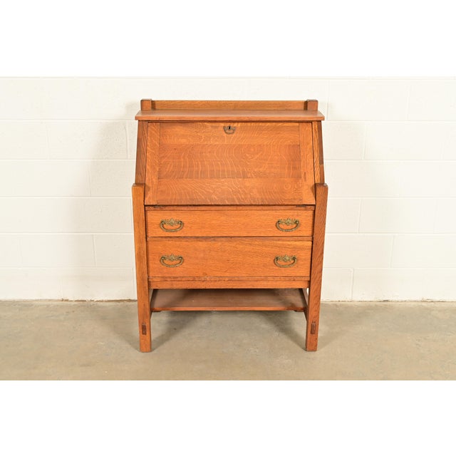 Mission Lifetime Furniture Antique Mission Oak Arts & Crafts Drop Front Secretary Desk, Circa 1910 For Sale - Image 3 of 15