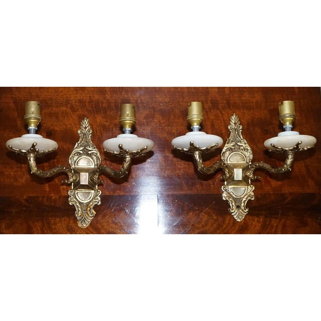 Alabaster & Brass Twin Wall Lights, 1960s, Set of 2 For Sale - Image 11 of 13