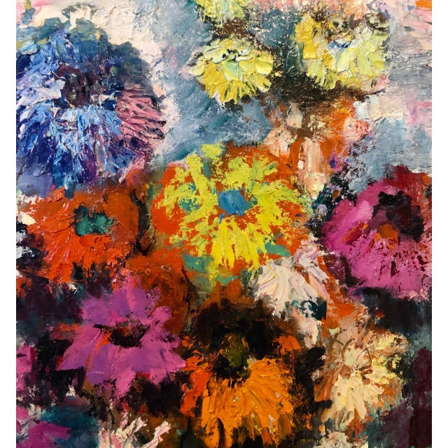 1950s Belle Golinko, Mid Century Jewish Expressionist Oil Painting Floral Vibrant Colorful Flowers For Sale - Image 5 of 9