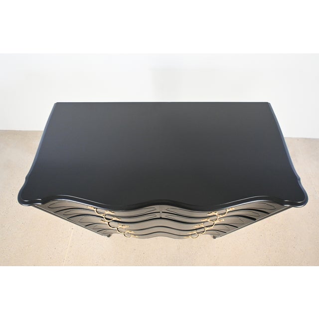 Black Lacquered French Provincial Chest of Drawers With Gilt Pulls by Tomlinson | Newly Refinished For Sale - Image 10 of 18