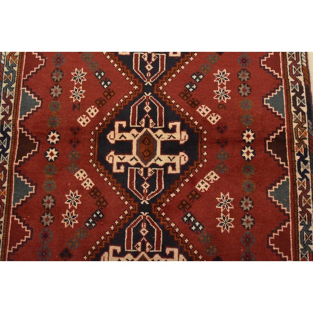 2000 - 2009 Shiraz Rug 3’9” X 5’3” Red Wool Vintage Tribal Hand-Knotted Oriental Carpet For Sale - Image 5 of 12