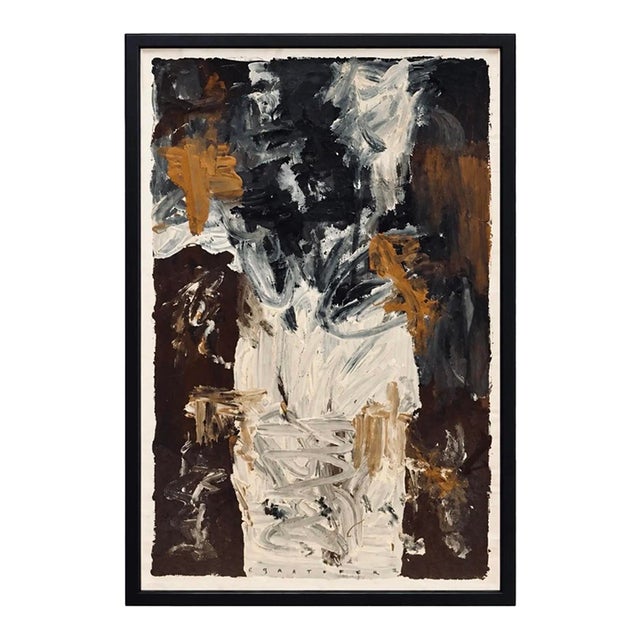 Mid-Century Abstract Painting in Brown, Black and White, Framed, 31.25” X 20.75” For Sale