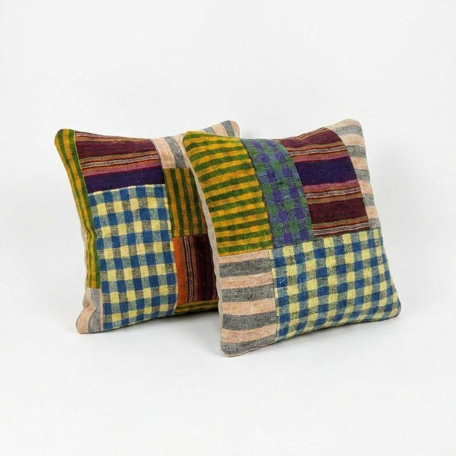 Mid-Century Modern Turkish Kilim Rug Pillow Cover 19'' X 20'' - Set of Two For Sale - Image 3 of 4