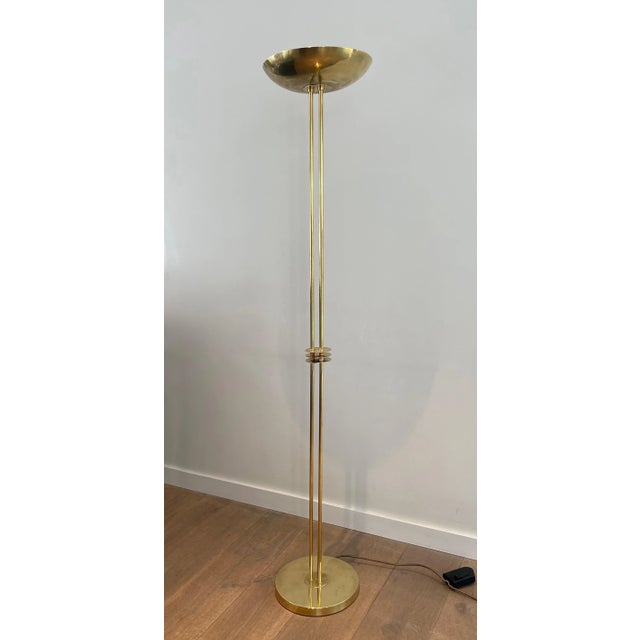 French Design Brass Floor Lamp in Art Deco Style Circa 1970 For Sale - Image 4 of 12