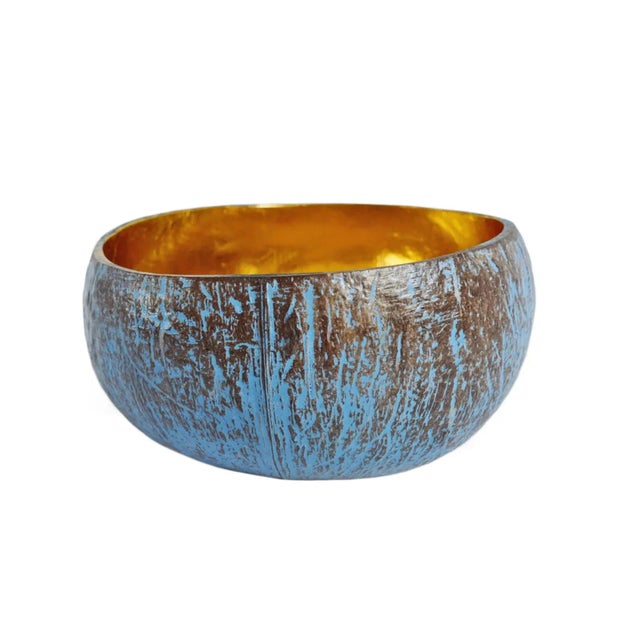 Blue Wash Coconut Candle Bowl For Sale In Los Angeles - Image 6 of 6