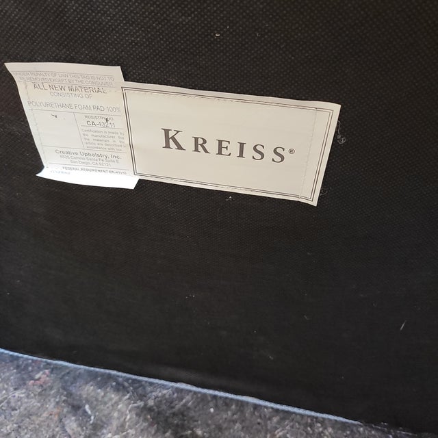 1990s 1990s Pair of Kreiss Modern Armchairs With Sleek Open Arms and Blue Upholstered Cushions For Sale - Image 5 of 6