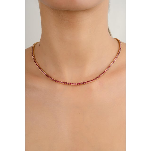 Not Yet Made - Made To Order 10.56 Carat Natural Round Ruby Necklace for Engagement in 18k Solid Yellow Gold For Sale - Image 5 of 12