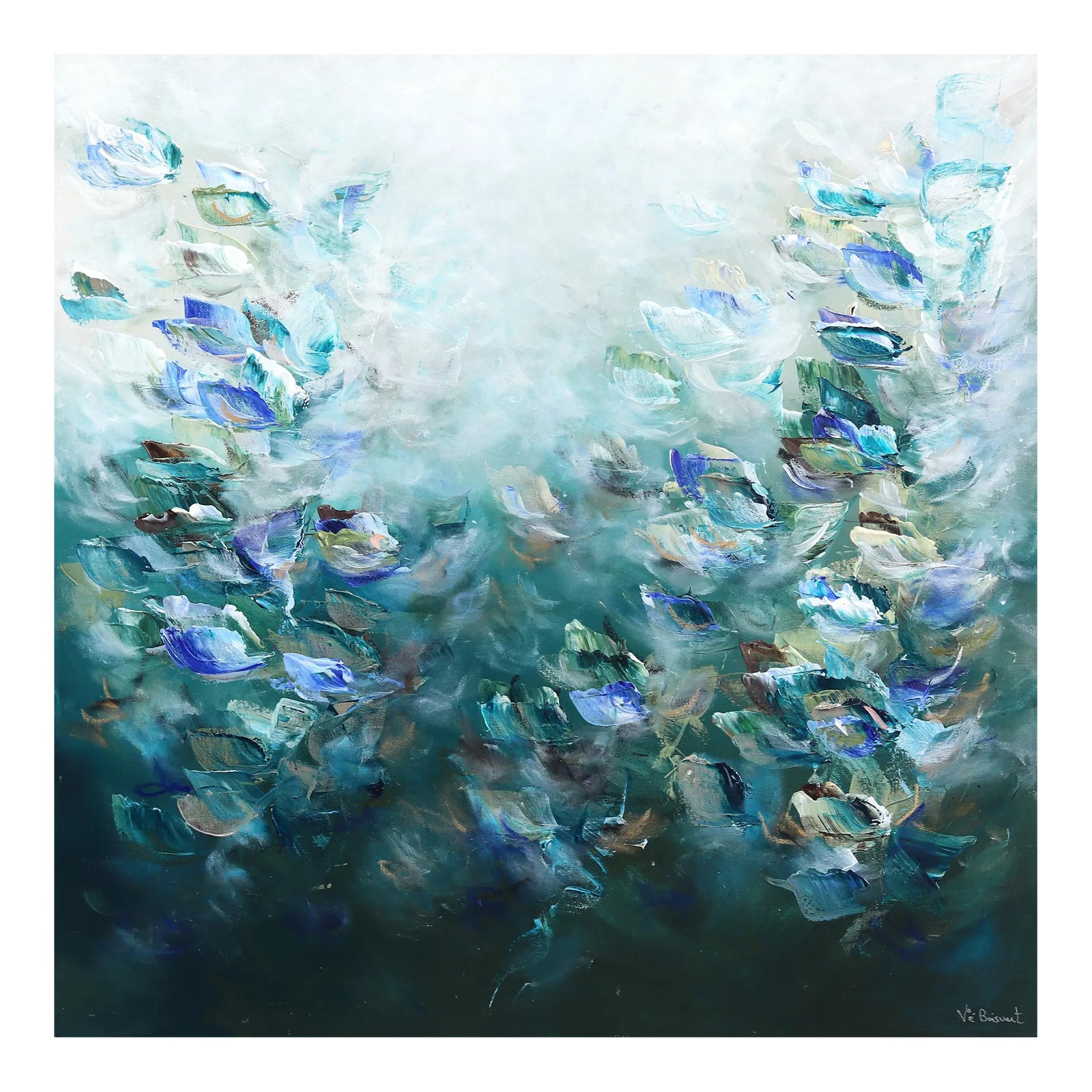Miracle De La Vie - Green Teal Abstract Floral Painting Original ...