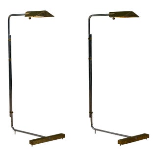 Pair of Cedric Hartman T Base Parallel Bar Brass and Stainless Steel Floor Lamps For Sale